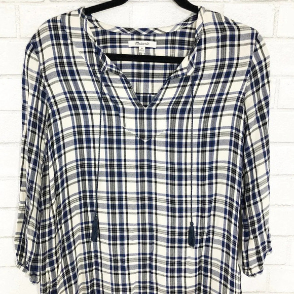 Madewell Black Blue & White Flannel Shirt Dress Women's Size XS - Picture 3 of 7